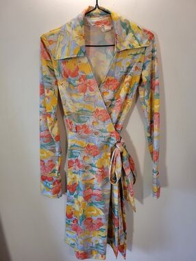 Sears Jr Bazaar Vintage 70s Floral Print Spring Wrap Long Sleeve Dress - 5